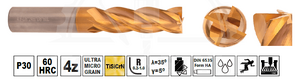 Фреза ц/х ø16x100/48мм Z-4(R1.0) P30 TiSiCrN 60HRC S=16 H-Tools